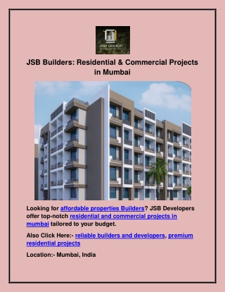 JSB Builders: Residential & Commercial Projects in Mumbai