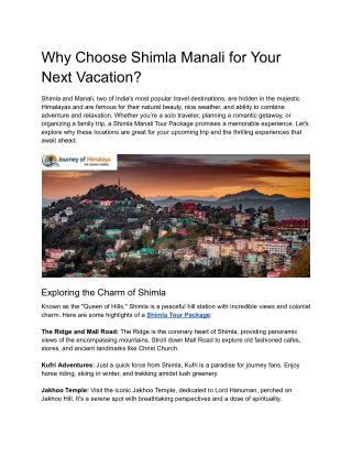 Why Choose Shimla Manali for Your Next Vacation_
