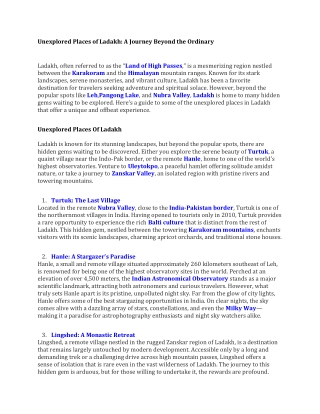 Unexplored Places of Ladakh A Journey Beyond the Ordinary