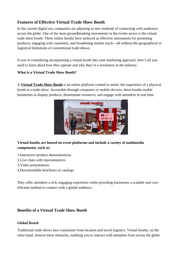 features of effective virtual trade show booth