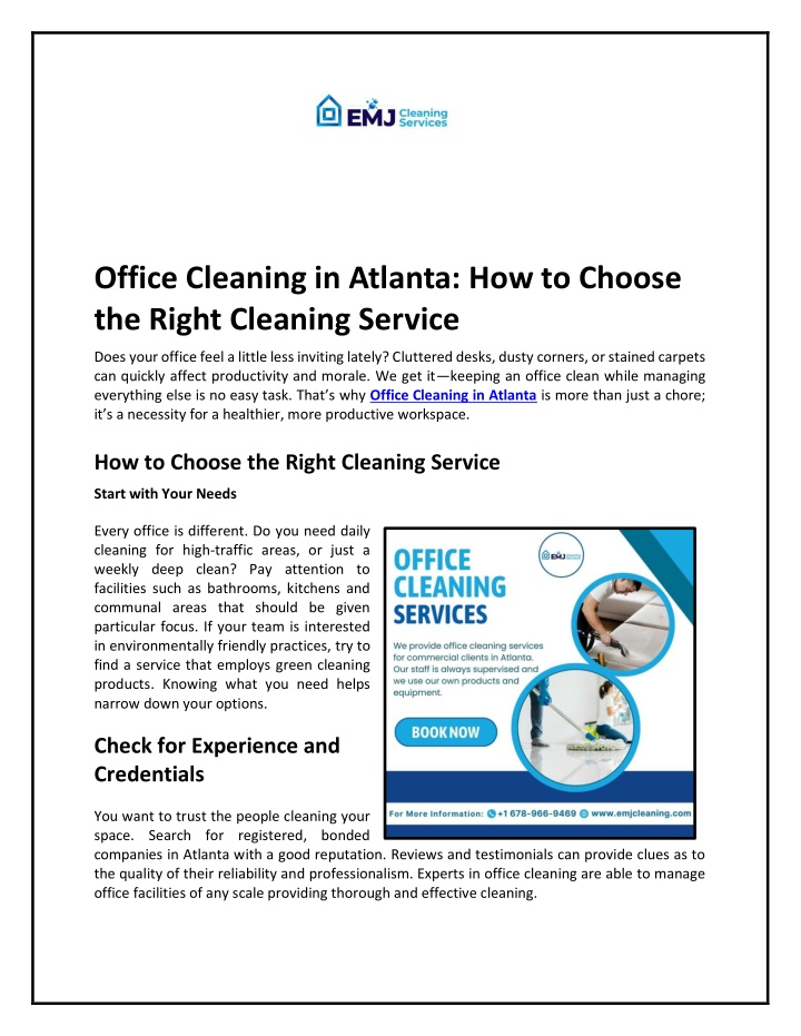 office cleaning in atlanta how to choose