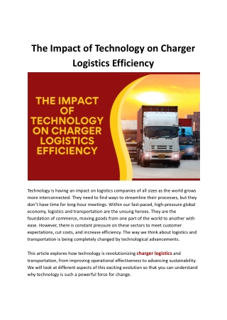 Enhancing Charger Logistics Efficiency with Cutting-Edge Technology