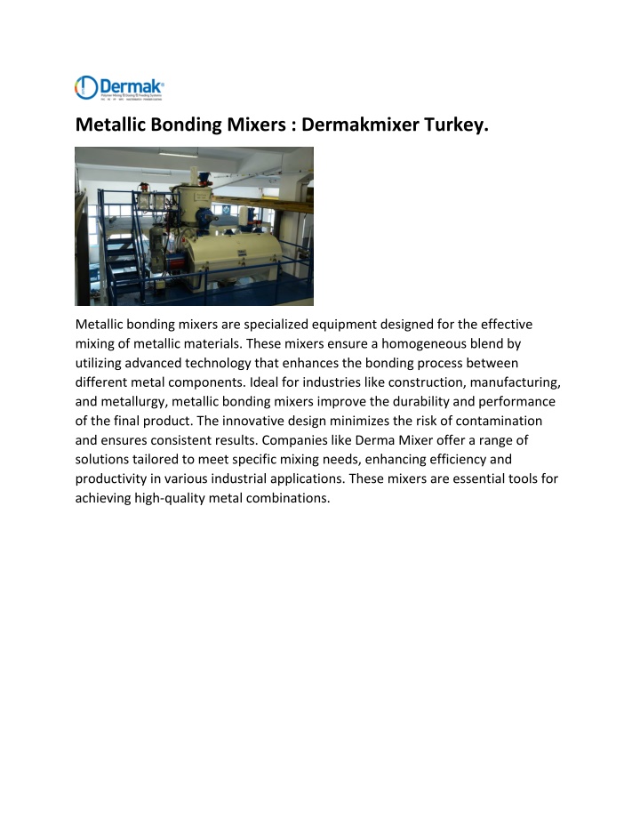 metallic bonding mixers dermakmixer turkey