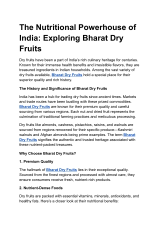 The Nutritional Powerhouse of India : Exploring Bharat Dry Fruits