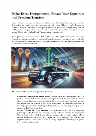 Book Premium Event Transportation in Dallas