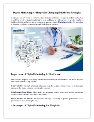 Digital Marketing for Hospitals Changing Healthcare Strategies