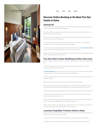 Discover Online Booking in the Best Five Star Hotels in Katra