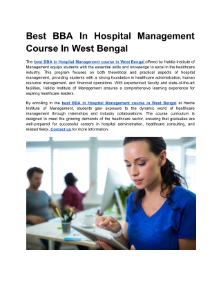 Best BBA In Hospital Management Course In West Bengal