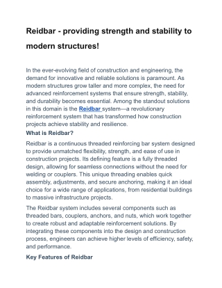 reidbar providing strength and stability to