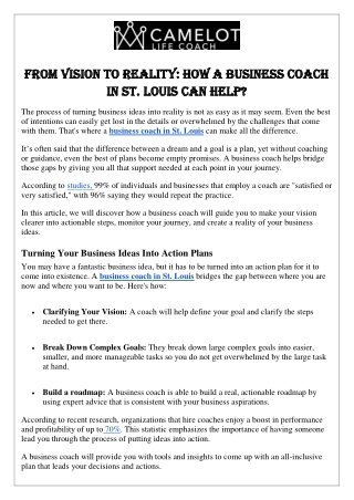 From Vision to Reality How a Business Coach in St. Louis Can Help