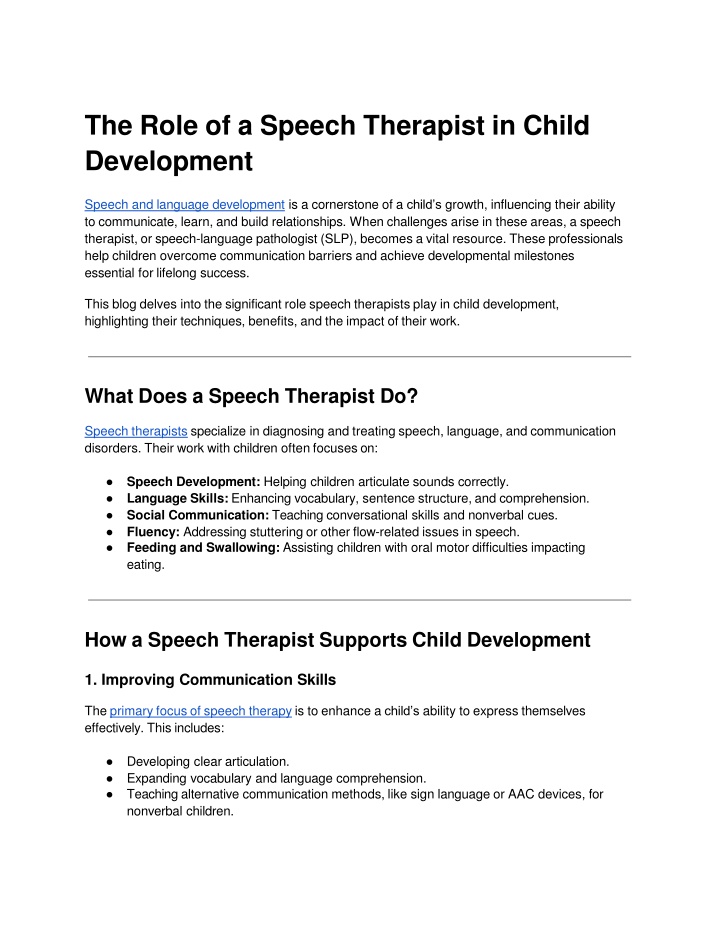 the role of a speech therapist in child development