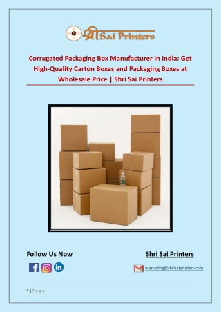 Corrugated Packaging Box Manufacturer in India: Get High-Quality Carton Boxes