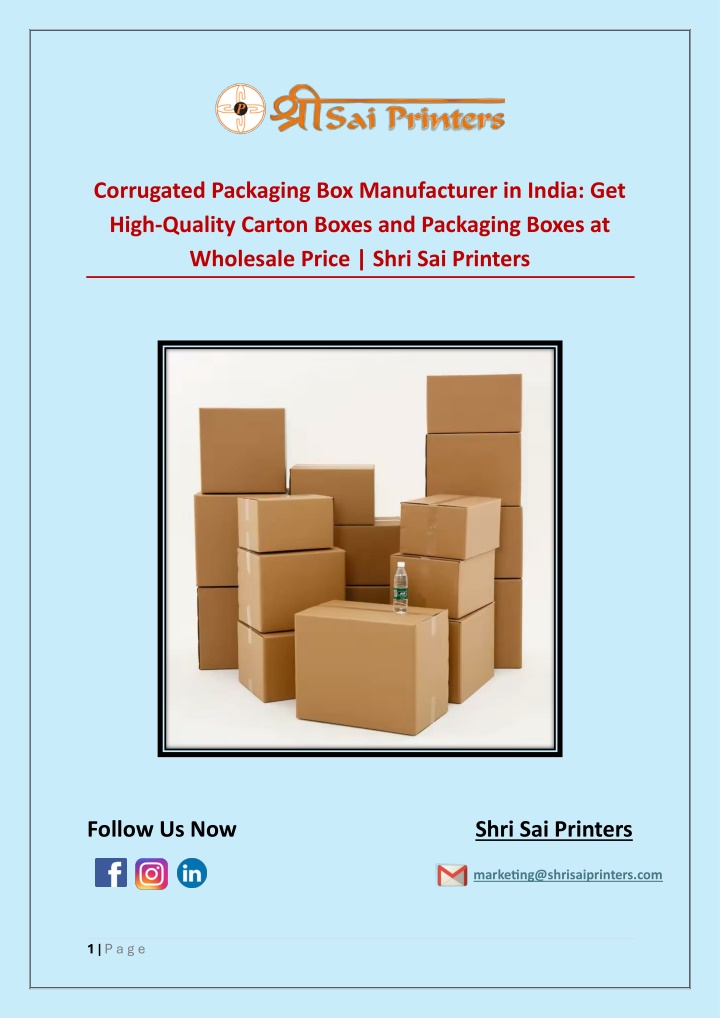 corrugated packaging box manufacturer in india