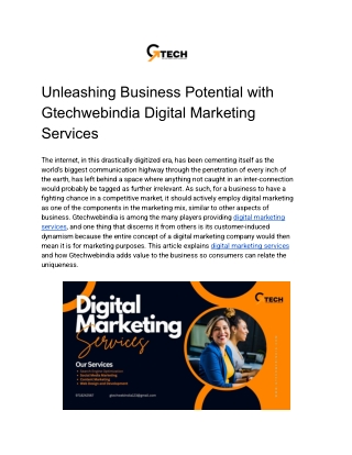 Unleashing Business Potential with Gtechwebindia Digital Marketing Services