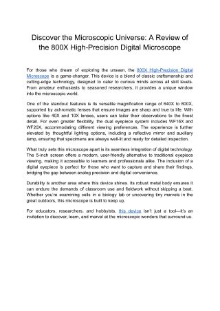 Discover the Microscopic Universe_ A Review of the 800X High-Precision Digital Microscope
