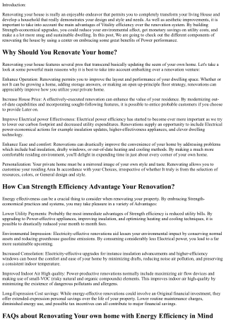 Renovate Your House and Embrace the advantages of Strength Effectiveness