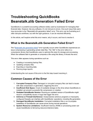 troubleshooting quickbooks beanstalk zlib