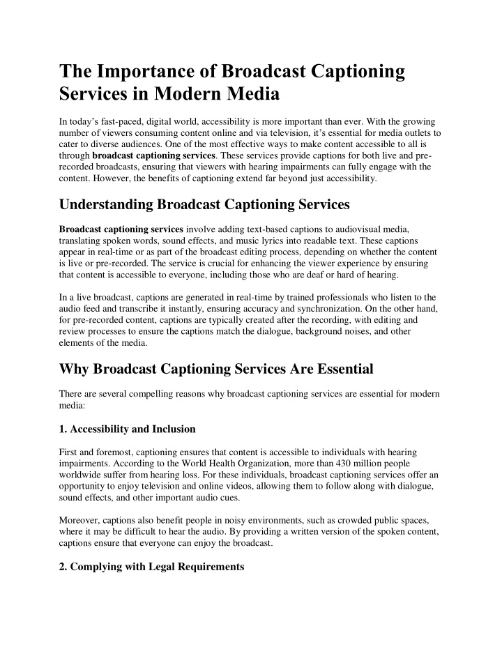 the importance of broadcast captioning services