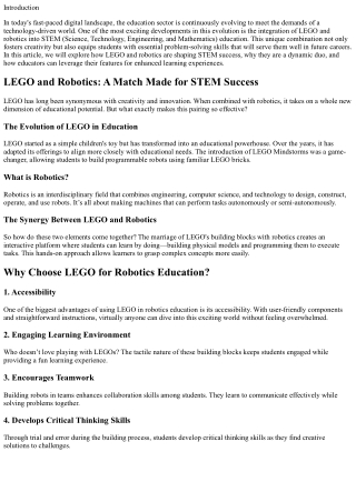 LEGO and Robotics: A Match Made for STEM Success