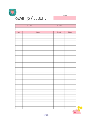 Savings Tracker for printing