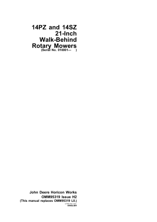 John Deere 14PZ and 14SZ 21-Inch Walk-Behind Rotary Mowers Operator’s Manual Instant Download (pin.010001-) (Publication