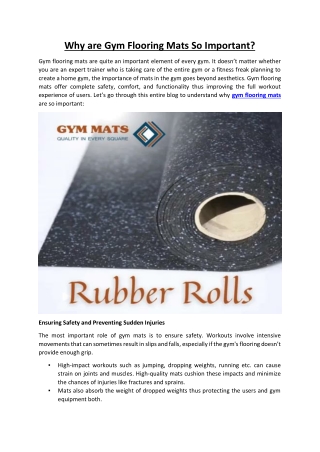 Why are Gym Flooring Mats So Important