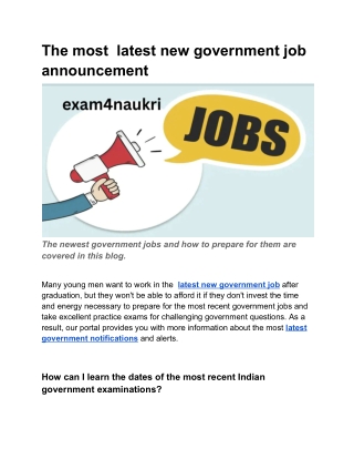 The most  latest new government job announcement