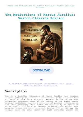 Books The Meditations of Marcus Aurelius Weston Classics Edition