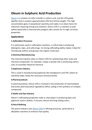 Oleum in Sulphuric Acid Production