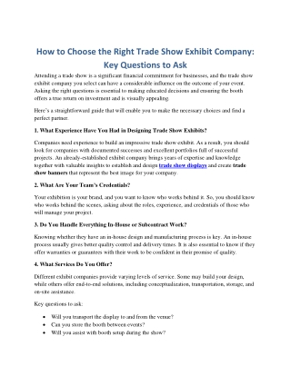 How to Choose the Right Trade Show Exhibit Company: Key Questions to Ask