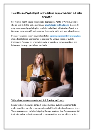 How Does a Psychologist in Chadstone Support Autism & Foster Growth