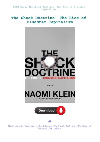 READ Books The Shock Doctrine The Rise of Disaster Capitalism