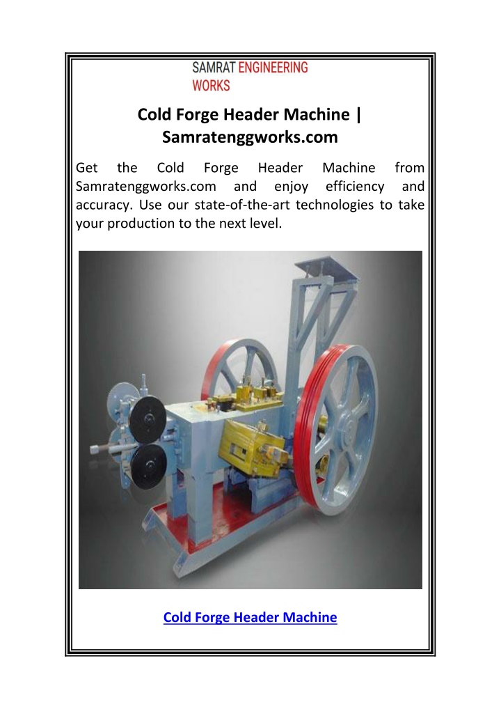 cold forge header machine samratenggworks com