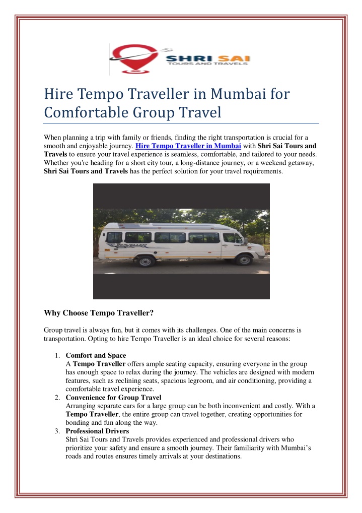 hire tempo traveller in mumbai for comfortable