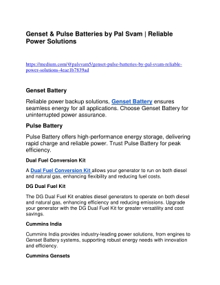 Genset Battery , Pulse Battery - PAL Svam