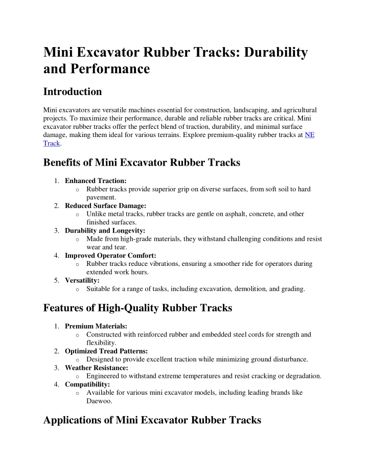 mini excavator rubber tracks durability