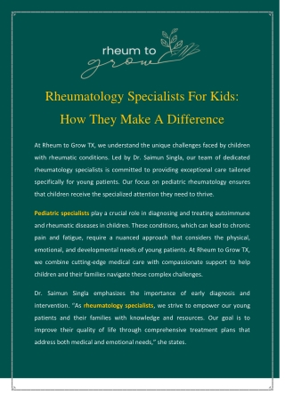 Rheumatology Specialists For Kids How They Make A Difference