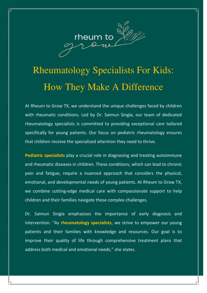 rheumatology specialists for kids