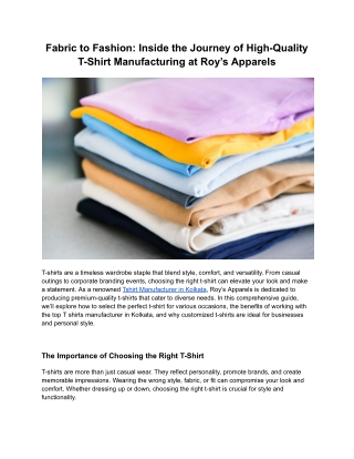 Inside the Journey of High-Quality T-Shirt Manufacturing at Roy’s Apparels