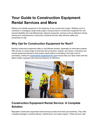 Your Guide to Construction Equipment Rental Services and More