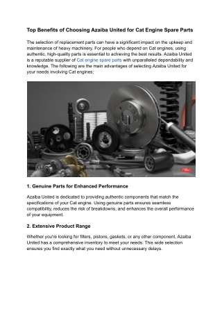 Top Benefits of Choosing Azaiba United for Cat Engine Spare Parts