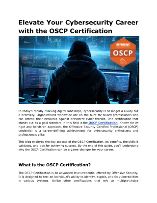 elevate your cybersecurity career with the oscp