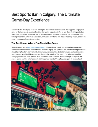 Best Sports Bar in Calgary - The Ultimate Game-Day Experience