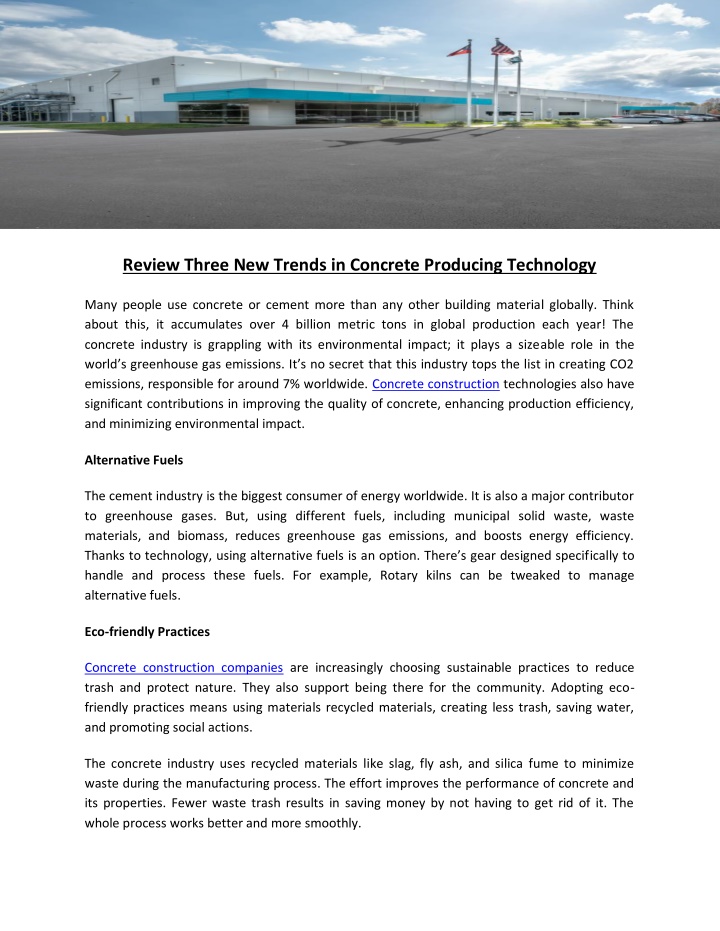 review three new trends in concrete producing