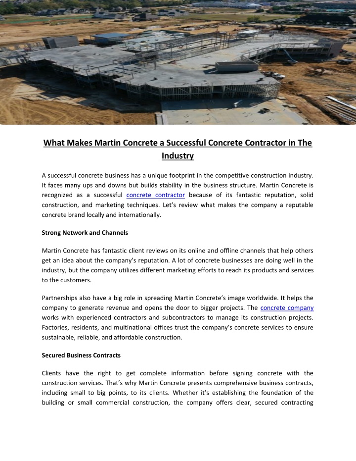 what makes martin concrete a successful concrete