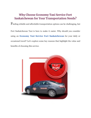 Why Choose Economy Taxi Service Fort Saskatchewan for Your Transportation Needs