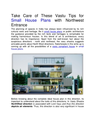 Take Care of These Vastu Tips for Small House Plans with Northwest Entrance