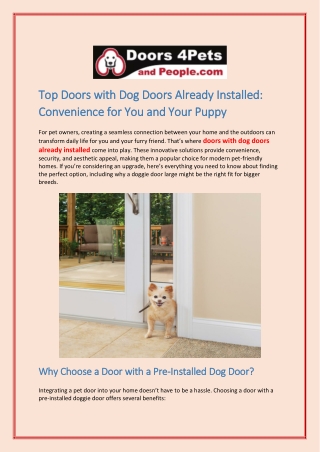 Top Doors with Dog Doors Already Installed Convenience for You and Your Puppy