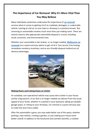 The Importance of Car Removal Why It's More Vital Than You May Believe