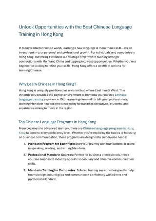 Unlock Opportunities with the Best Chinese Language Training in Hong Kong